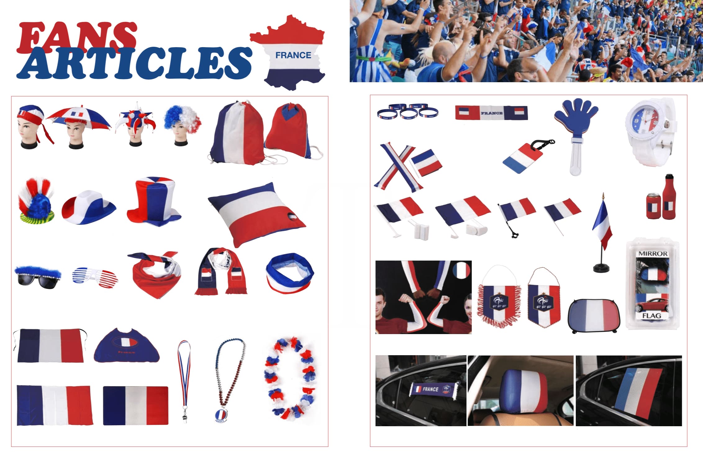 Toute la collection france (bleu blanc rouge) de goddies Sport et Communication Solutions.